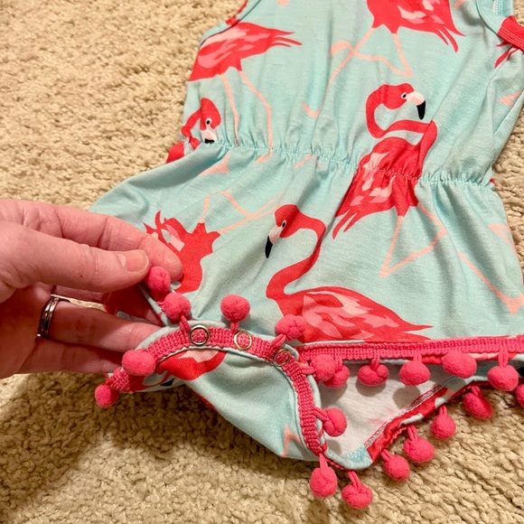Pink & Blue Flamingo Bodysuit/Romper with Matching Headband Wrap size 3-6 months - Picture 3 of 7